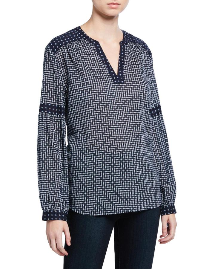 Long-sleeve Mirror Foulard Blouse