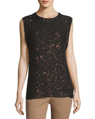 Cashmere-blend Sleeveless Sweater, Gray/brown