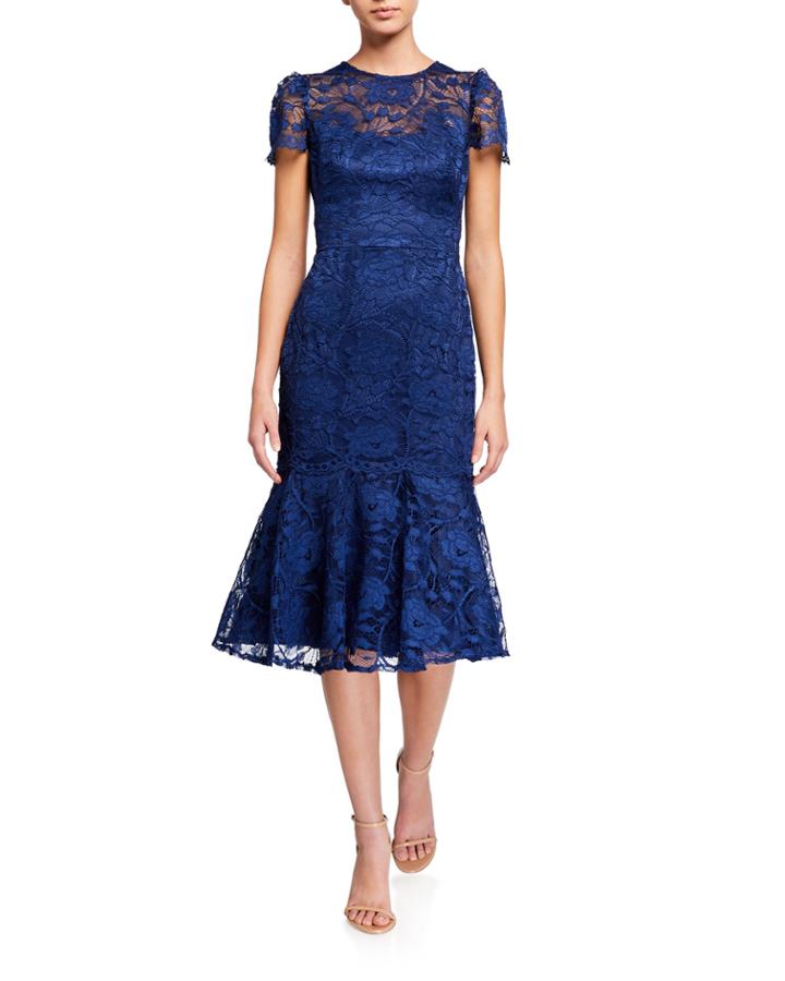 Nouveau Short-sleeve Floral Lace Midi