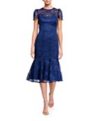 Nouveau Short-sleeve Floral Lace Midi