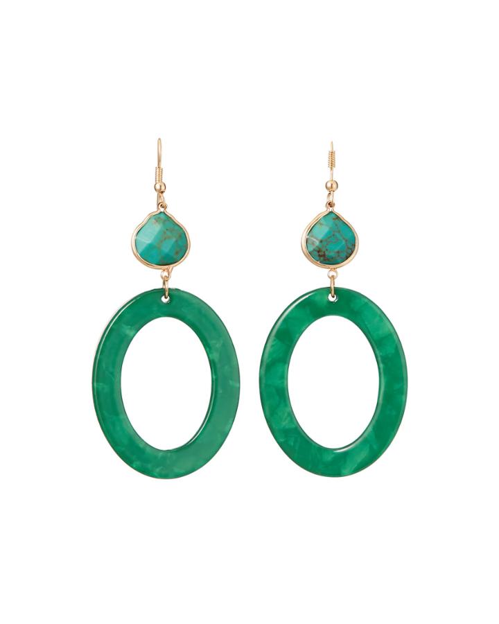 Resin Open-drop Earrings, Green