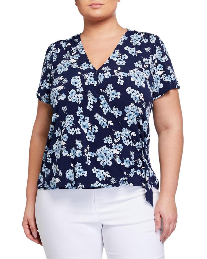Plus Size Printed Flutter-sleeve Wrap Top