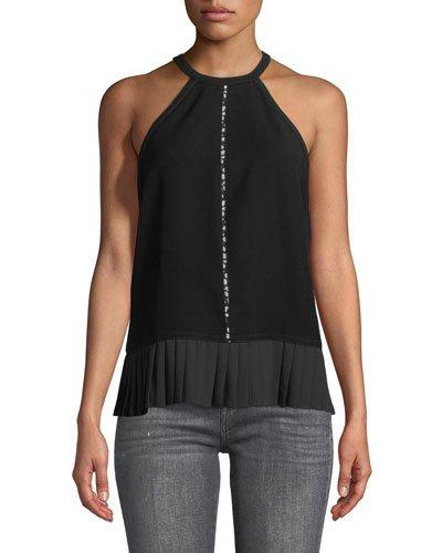 Pleated-hem Halter Blouse