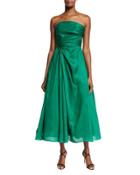 Strapless Ruched Mikado Cocktail Dress, Emerald