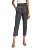 Pleated Check-print Cropped Trousers