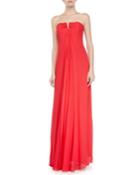 Nicole Miller Artelier Strapless Split-neck Flowy Gown, Brink Pink, Women's,
