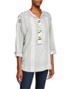 Jacques 3/4-sleeve Lace-front Tassel Blouse