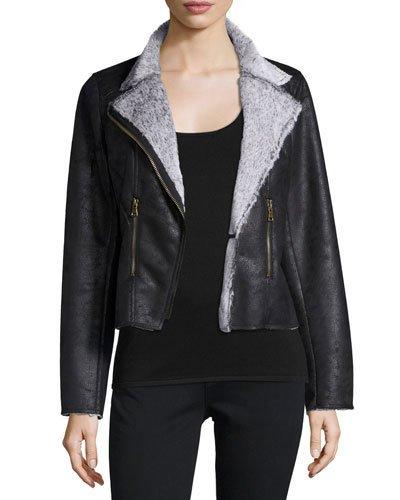 Vegan Suede Moto Jacket, Charcoal