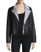 Vegan Suede Moto Jacket, Charcoal