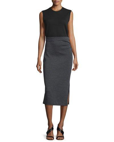 Ellis Sleeveless Jersey Dress, Black/gray