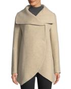 Asymmetric Long-sleeve Wool-blend Wrap Jacket, Beige
