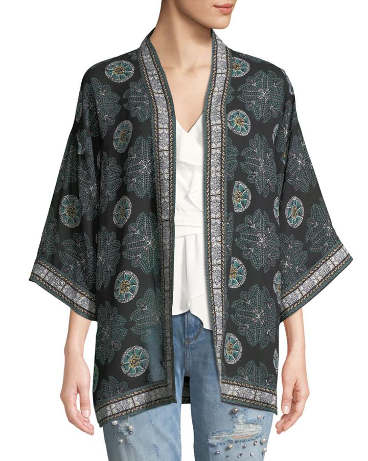 3/4-sleeve Printed Kimono