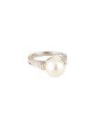 14k White Gold White Pearl Ring W/ Diamond Pave