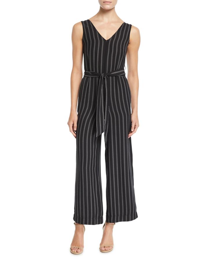 Sleeveless Pinstriped Crepe Jumpsuit
