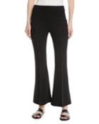 Flat-front Flared-leg Cropped Pants W/ Contrast Topstitching