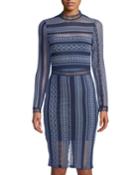 Mock-neck Lace-striped