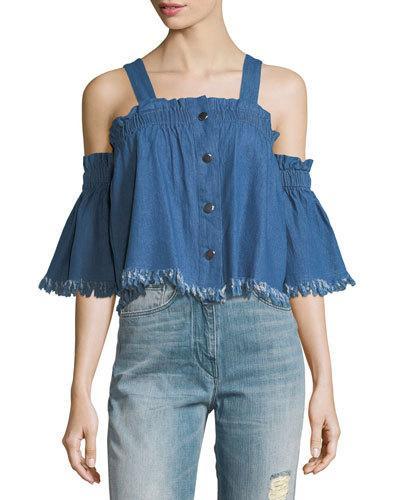 Off-the-shoulder Cropped Denim Blouse