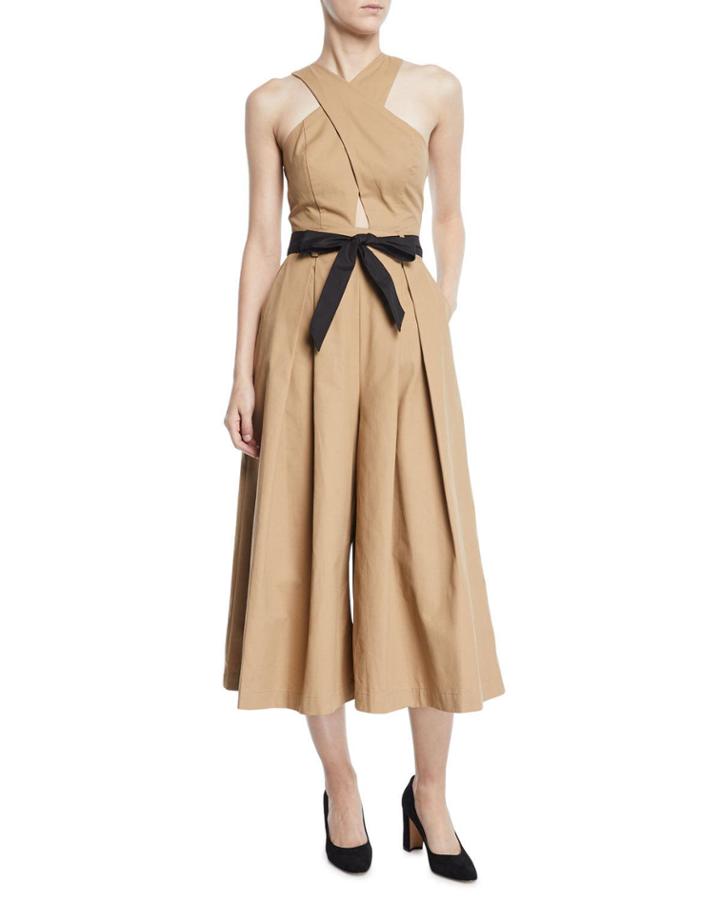Belted Halter Wide-leg Jumpsuit