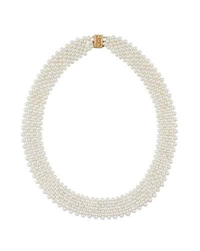 14k Multi-row Freshwater Pearl Woven Necklace,