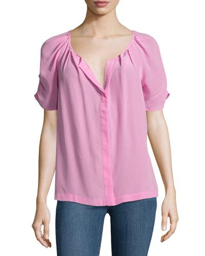 Terabithia Short-sleeve Silk Top, Tulip