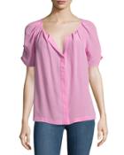 Terabithia Short-sleeve Silk Top, Tulip