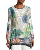 Floral-print Mesh-overlay Top, White Pattern