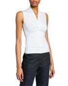 Sleeveless Ruched-front Jersey Top, White