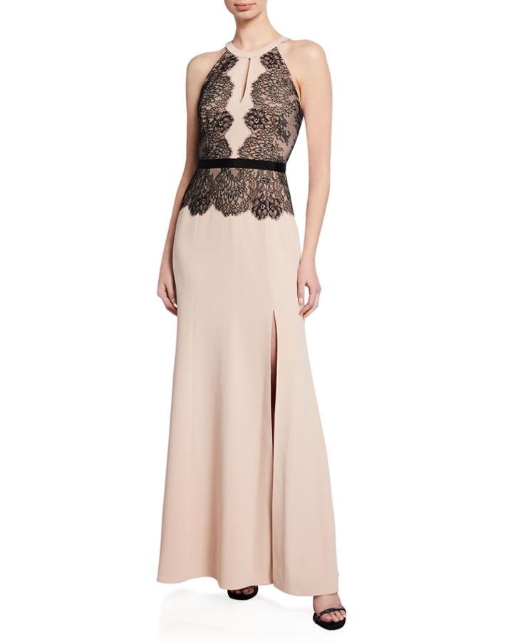 Contrast Lace Halter Gown