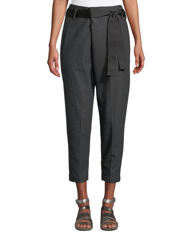 Wrap-front Wool Pants With Ribbon Belt