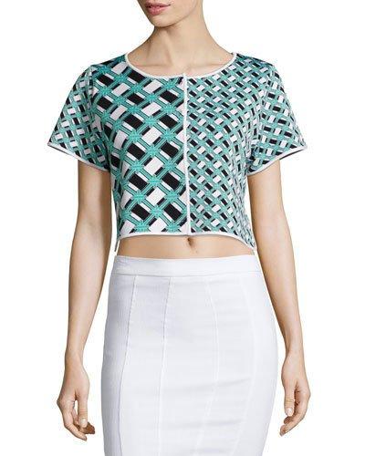 Ines Geometric-print Crop Top, Lagoon/black/white