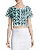 Ines Geometric-print Crop Top, Lagoon/black/white