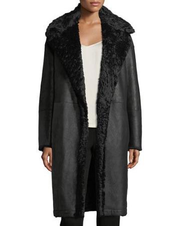 Leather Shearling Fur-lined Reefer Coat