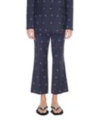 Cropped Mid-rise Boot-cut Trouser With Ant Embroidery