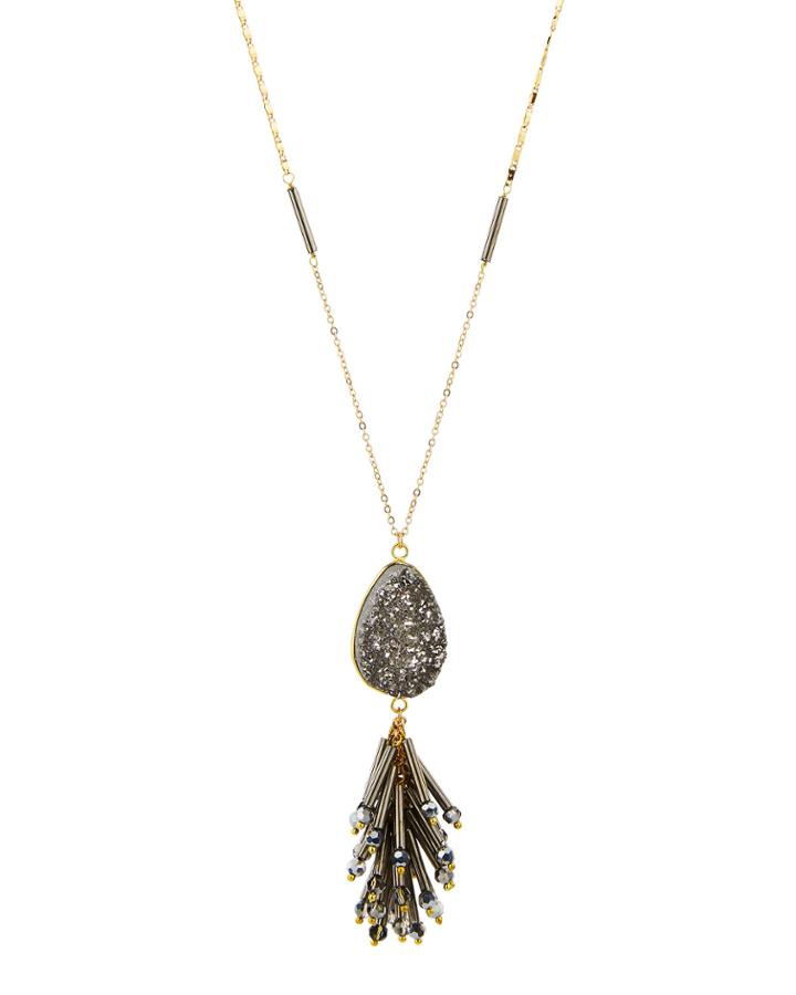 Druzy & Hematite Tassel Pendant Necklace