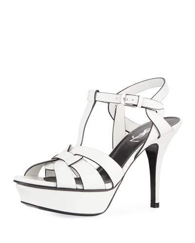 Tribute Leather Platform Sandal, White/black