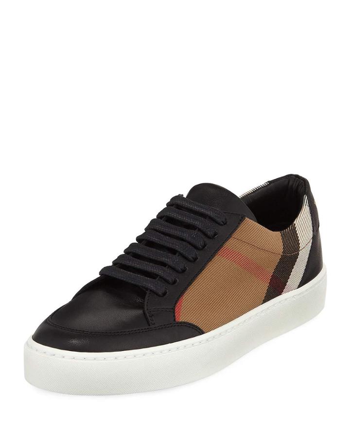 Salmond Check & Leather Low-top Sneakers, House Check/black