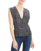 Pleated Check V-neck Kimono Top