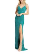 Shaded Ice Beaded V-neck Sleeveless Gown With Thigh-slit
