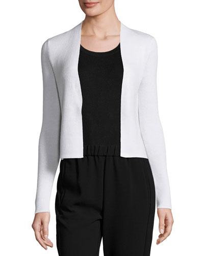 Long-sleeve Open-front Cropped Cardigan, Ivory
