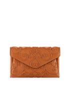 Intricate Scroll Envelope Clutch Bag, Tan
