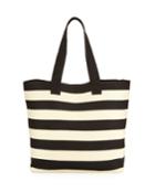 Wide Striped Straw Tote Bag, Black
