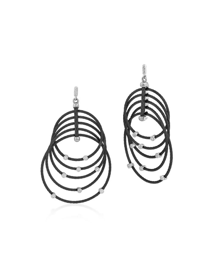 Layered Hoop Earrings With Diamonds, Black