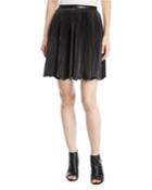 Short Pleated Leather Skirt With