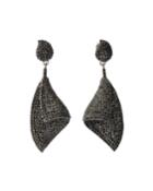 Black Silver Curved Drop Earrings With Black