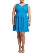 Sleeveless Fit & Flare Lace Dress, Blue,