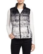 Packable Printed Puffer Vest W/hidden Hood, Black Combo