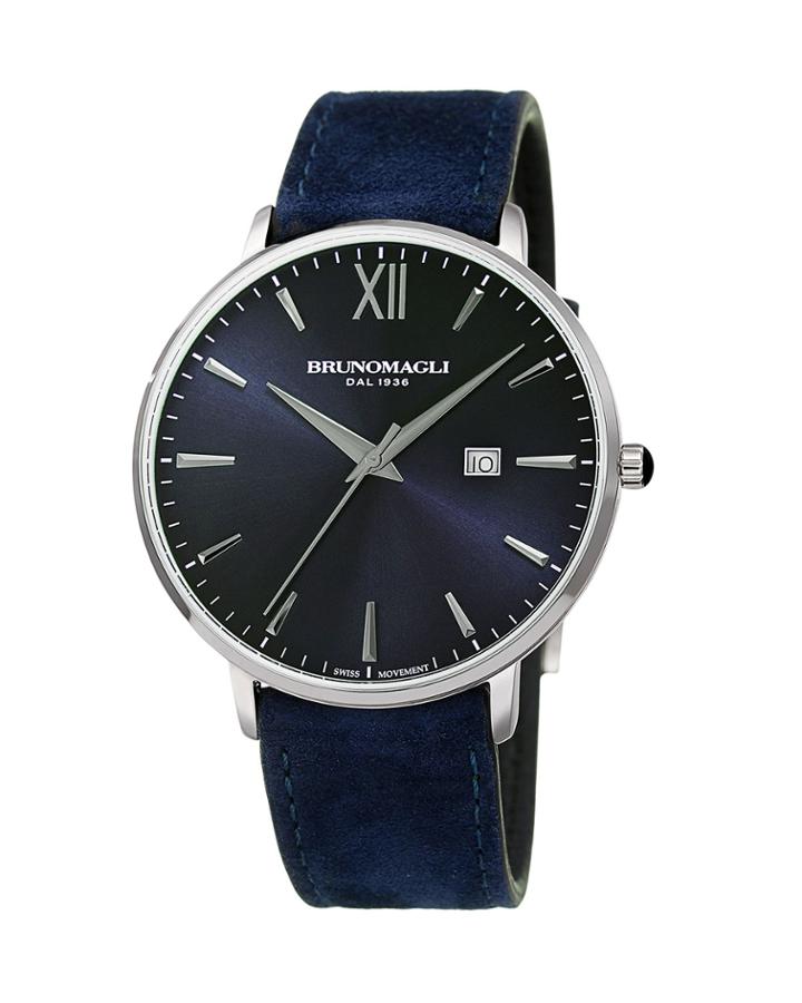 Men's Roma 42mm Suede Leather Watch, Indigo/silver