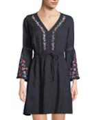 V-neck Drawstring Peasant Dress