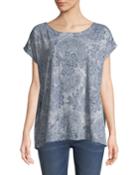 Cap-sleeve Feather-burnout Boxy Tee