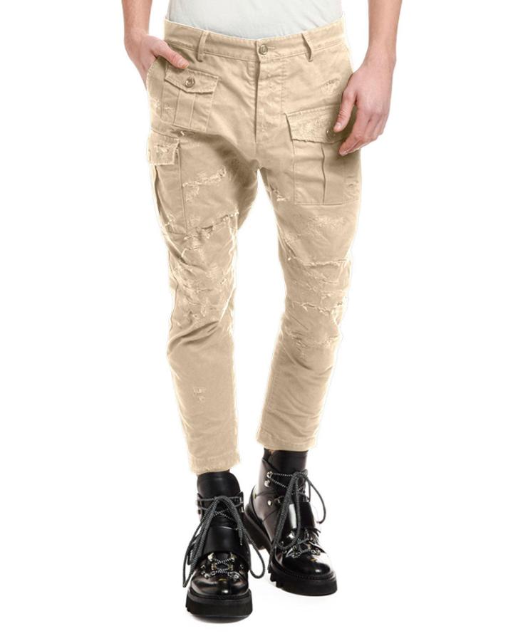 Men's Distressed Chino Cargo Pants